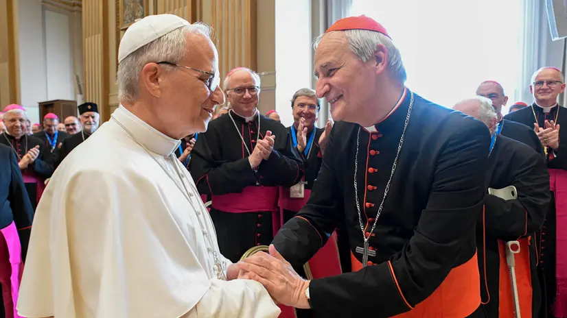 Pope Leo XIV receives in a private audience with Italian bishops at the Vatican, 17 June 2025. ANSA/VATICAN MEDIA ++++ NPK +++ NO SALES, EDITORIAL USE ONLY +++