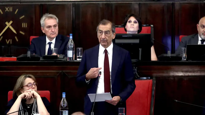 Il sindaco Giuseppe Sala interviene durante la seduta del consiglio comunale a Palazzo Marino a Milano, 21 luglio 2025. ANSA/MOURAD BALTI TOUATI