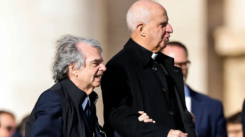 President of CNEL and National Council for Economics and Labour, Renato Brunetta with Archbishop Rino Fisichella during the Pope Leo XIV’s Audience for the Jubilee of the World of Work in Saint Peters Square, Vatican City, 08 November 2025. ANSA/ANGELO CARCONI
