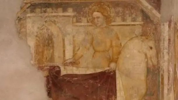 Nella chiesa di Santo Stefano San Martino dona parte del mantello a un povero