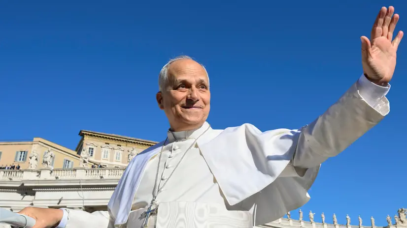 An handout image provided by Vatican Media shows Pope Leo XIV at the General Audience in Vatican City, 5 November 2025. ANSA/VATICAN MEDIA ++HO - NO SALES EDITORIAL USE ONLY++ NPK