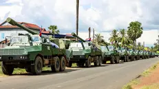 epa12497052 A handout photo made available by the Agence Kampuchea Presse (AKP), Cambodia's national news agency, shows Cambodian military vehicles preparing to withdraw from border areas in Preah Vihear Province, Cambodia, 01 November 2025. This move marks the start of the first phase of heavy weapon removal under the observation of the ASEAN Observer Team, as committed under the Joint Declaration signed in Kuala Lumpur between Cambodia and Thailand. EPA/AGENCE KAMPUCHEA PRESSE (AKP) HANDOUT HANDOUT EDITORIAL USE ONLY/NO SALES