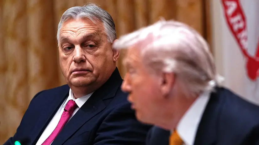 epa12511044 United States President Donald J Trump (R) hosts a bilateral lunch with Prime Minister of Hungary Viktor Orban (L) in the Cabinet Room of the White House in Washington, DC, USA, 07 November 2025. EPA/AARON SCHWARTZ / POOL