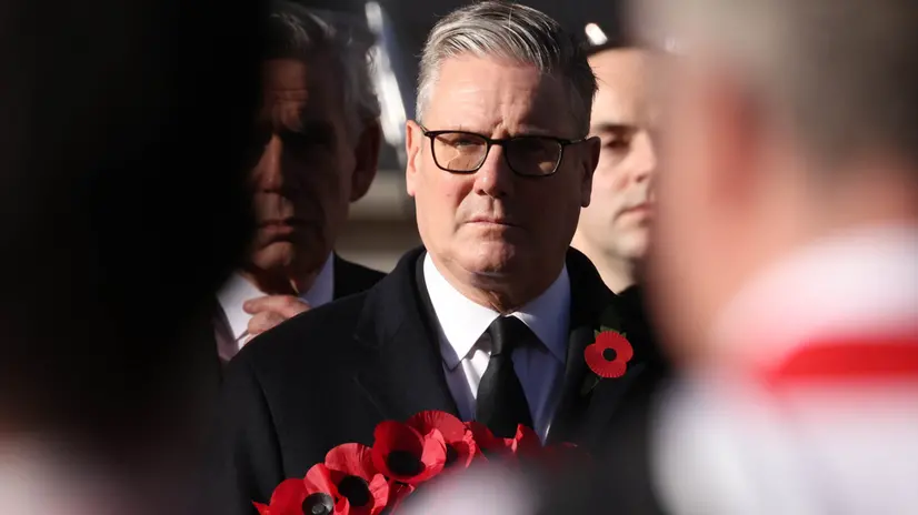 epa12514051 Britain's Prime Minister Kier Starmer takes part in the Remembrance Sunday service at the Cenotaph in London, Britain, 09 November 2025. Remembrance Sunday is held to commemorate the contribution of British and Commonwealth military and civilian servicemen and women in the two World Wars and later conflicts. It is held on the Sunday nearest to 11 November, Armistice Day, which is the anniversary of the end of hostilities in World War I in 1918. EPA/NEIL HALL