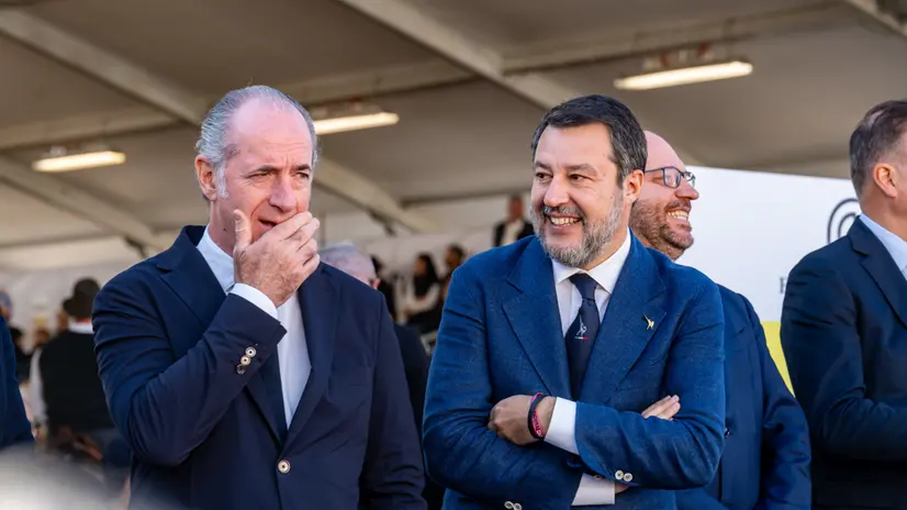 Verona 06/11/2025 (S-D) Luca Zaia, Matteo Salvini, Lorenzo Fontana Fieracavalli inaugurazione padiglione del ministero agricoltura con Francesco Lollobrigida FOTO DI GIORGIO MARCHIORI NPK