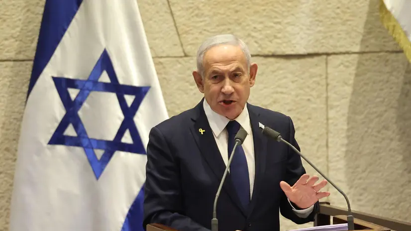 epa12516451 Israel's Prime Minister Benjamin Netanyahu speaks during a plenary session at the Knesset, the Israeli parliament in Jerusalem, 10 November 2025. The session has been initiated by the opposition demanding the establishment of a state inquiry conference to investigate the 07 October 2023 massacre. EPA/ABIR SULTAN