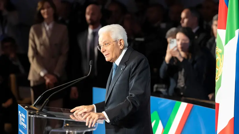 Apertura della Conferenza nazionale sulle dipendenze, con il Presidente della Repubblica Sergio Mattarella, la presidente del Consiglio Giorgia Meloni, e i presidenti del Senato Ignazio La Russa e della Camera Lorenzo Fontana, Roma 7 novembre 2025. ANSA/Filippo Attili - Uff stampa Palazzo Chigi + UFFICIO STAMPA, PRESS OFFICE, HANDOUT PHOTO, NO SALES, EDITORIAL USE ONLY + NPK