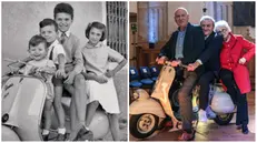 La famiglia Agazzani sulla Vespa nel 1956 e nel 2025 - © www.giornaledibrescia.it