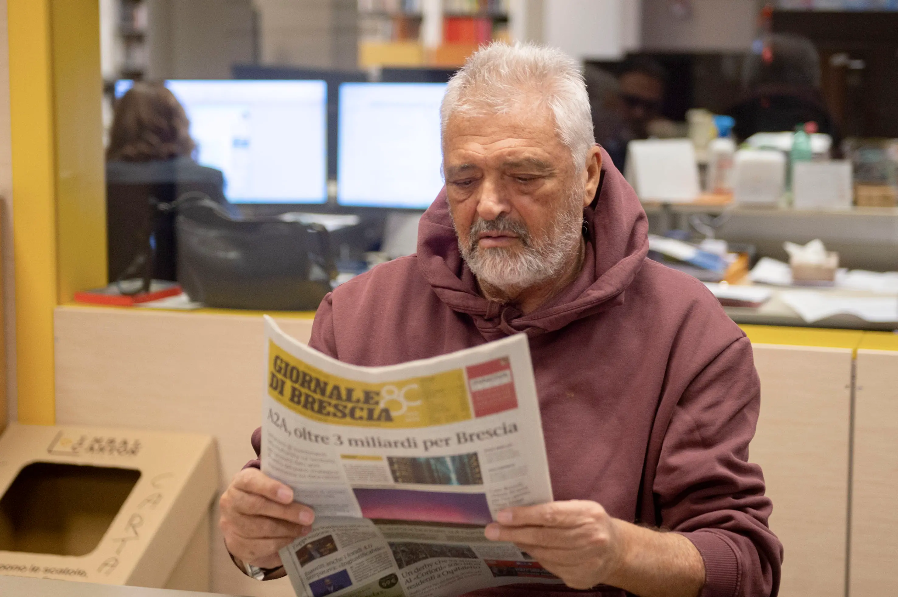Spillo Altobelli in visita alla redazione del Giornale di Brescia