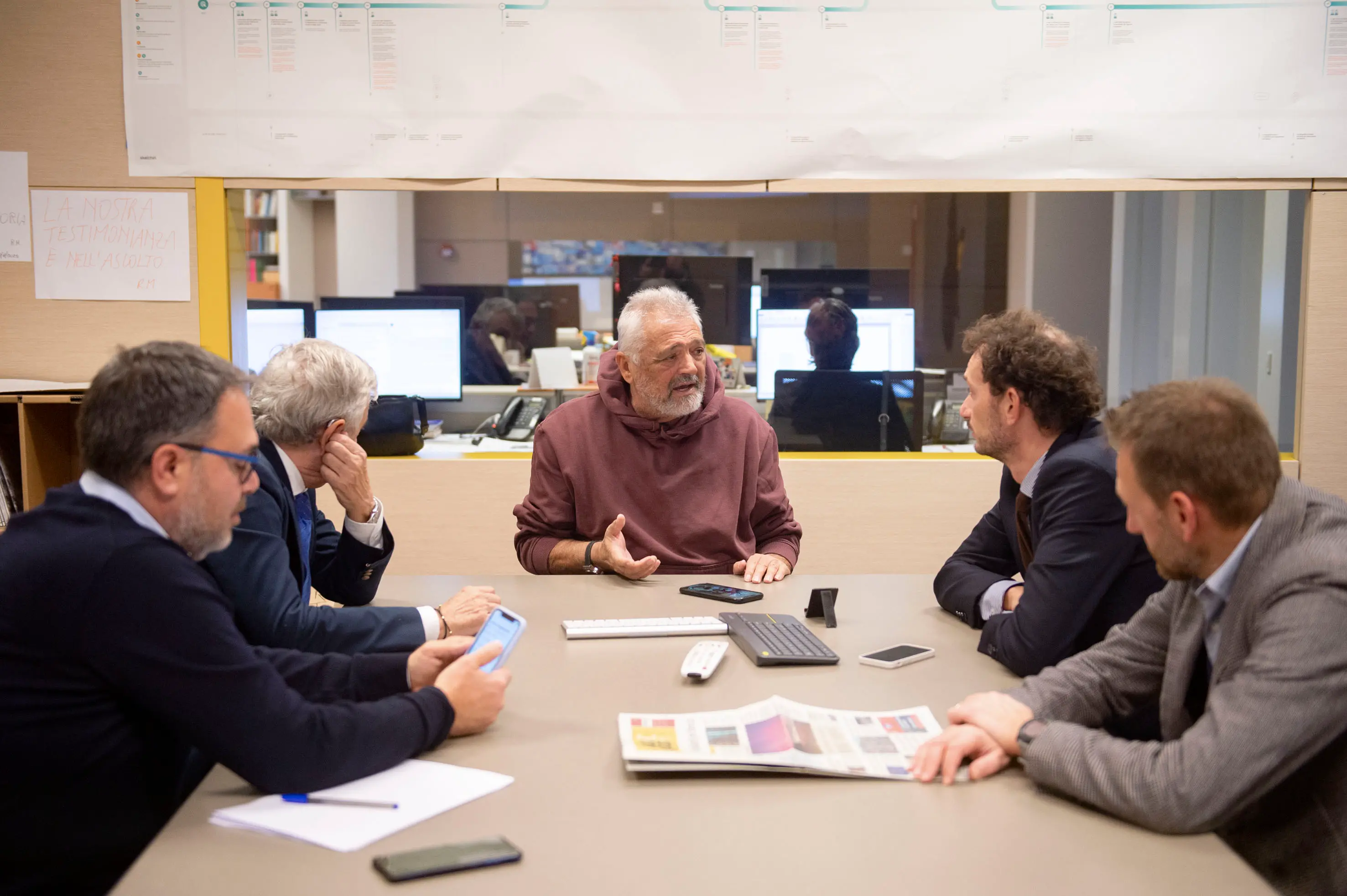 Spillo Altobelli in visita alla redazione del Giornale di Brescia