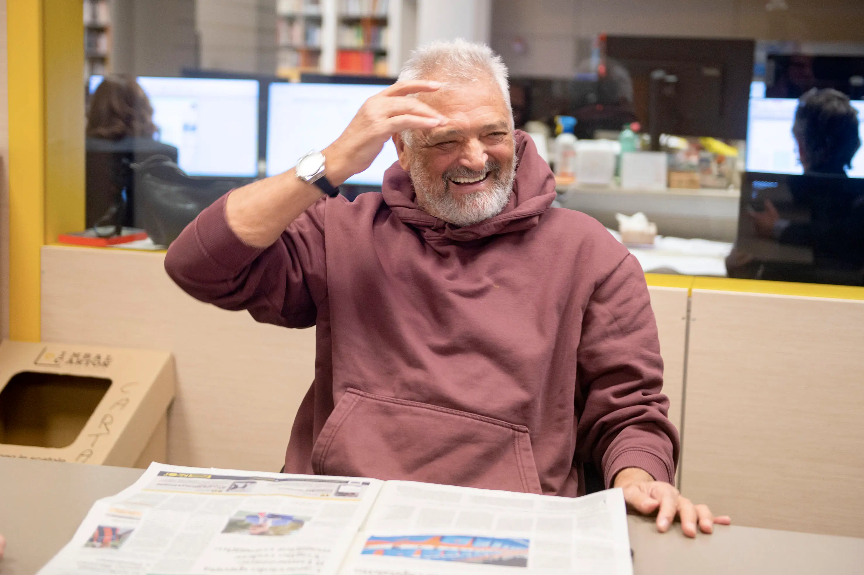 Spillo Altobelli in visita alla redazione del Giornale di Brescia