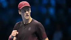 Sinner esulta durante il match con De Minaur - Foto Ansa/Alessandro Di Marco © www.giornaledibrescia.it