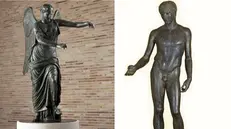 La Vittoria Alata (a sinistra) e l'Idolino (a destra)