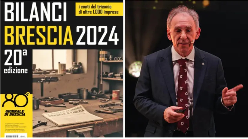 La copertina di Bilanci Brescia 2024 e il coordinatore del team UniBs, il prof. Claudio Teodori © www.giornaledibrescia.it