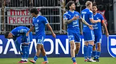 Cisco esulta dopo il gol al Vicenza insieme ai compagni - Foto New Reporter Pasotti © www.giornaledibrescia.it