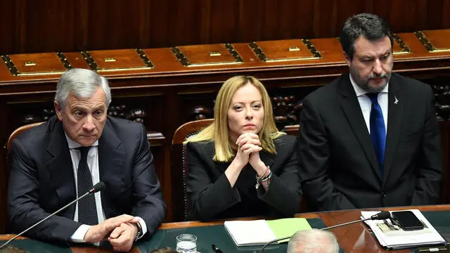 Tajani, Meloni e Salvini - Foto Ansa © www.giornaledibrescia.it