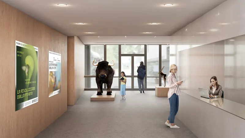 Il nuovo atrio del museo: al posto del bisonte resterà l'iconico alce