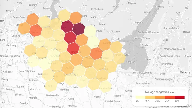 La mappa con i dati provenienti da Tomtom.com