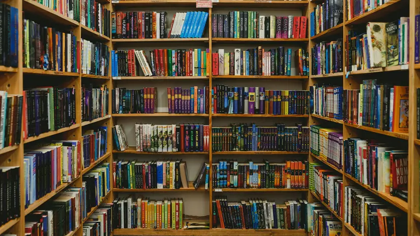 Scaffali in una biblioteca