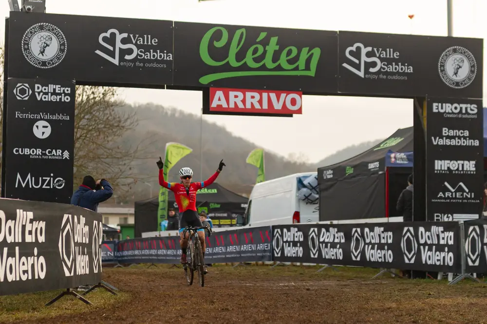 SPORT CICLISMO SABBIOCHIESE ALLIEVI 2 M + ALL DONNE CLETEN CICLOCROSS nella foto ARRIVO DI GUALTIERI MATTEO JACOPO 20/12/2025 mazzocchi@newreporter