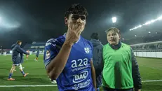 La gioia di Cazzadori dopo il gol - Foto New Reporter © www.giornaledibrescia.it