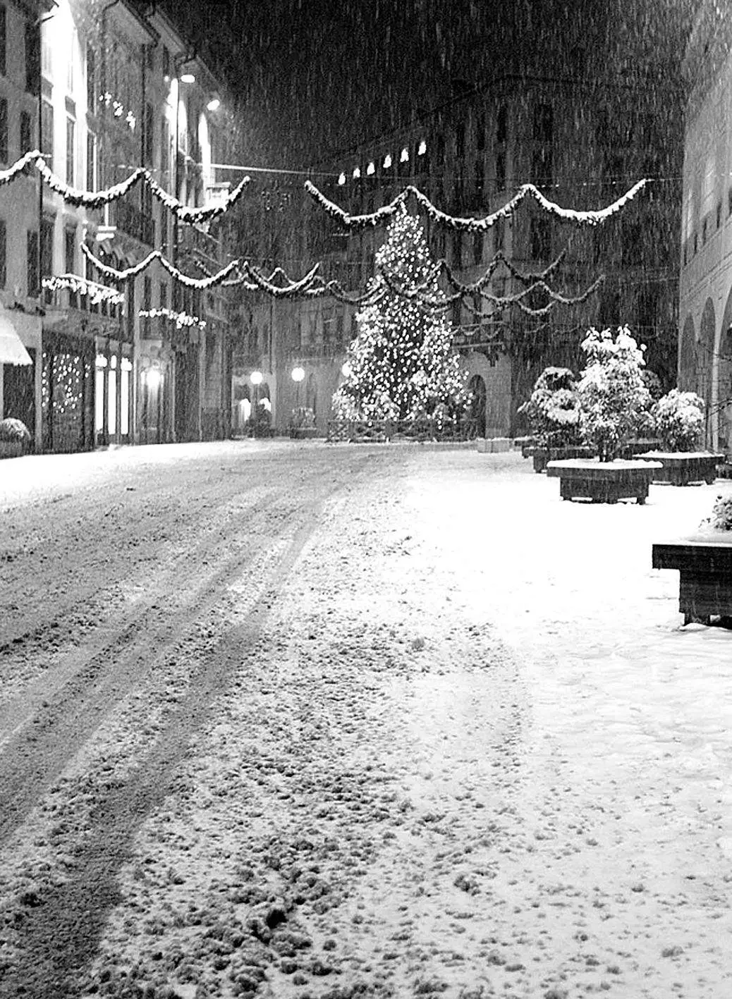 La città imbiancata il giorno di Natale nel 2000