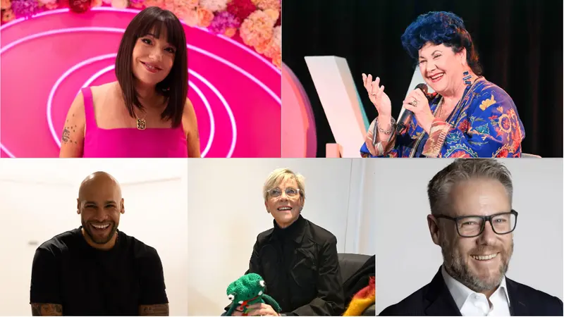 Dall'alto in senso orario: Cristina Fogazzi, Marisa Laurito, Paolo Borzacchiello, Laura Castelletti e Marcell Jacobs