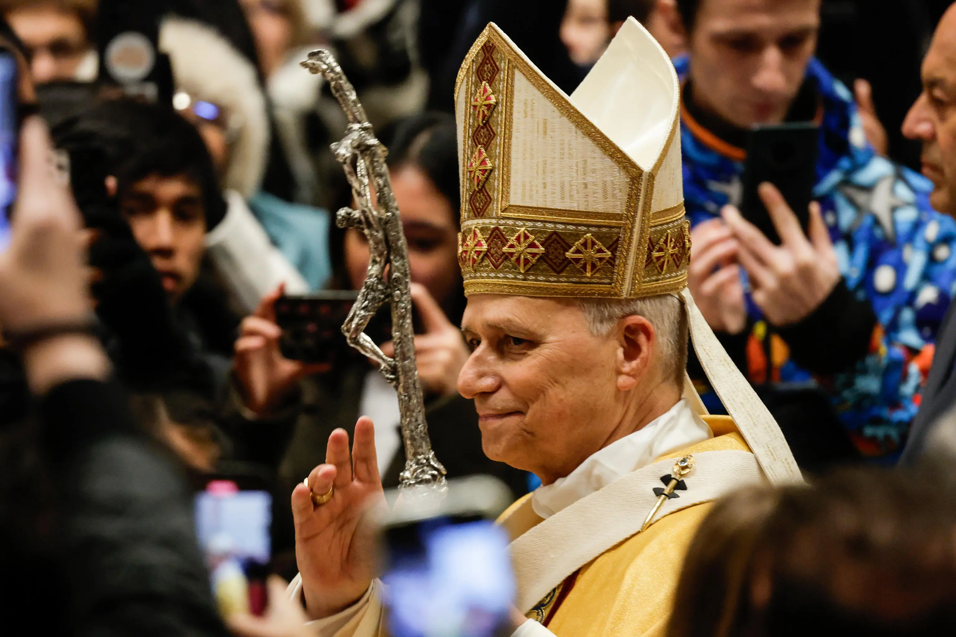 Pope Leo XIV presides over a Holy Midnight Mass for the Solemnity of the Nativity of the Lord, in St. Peter's Basilica, Vatican City, 24 December 2025. ANSA/GIUSEPPE LAMI