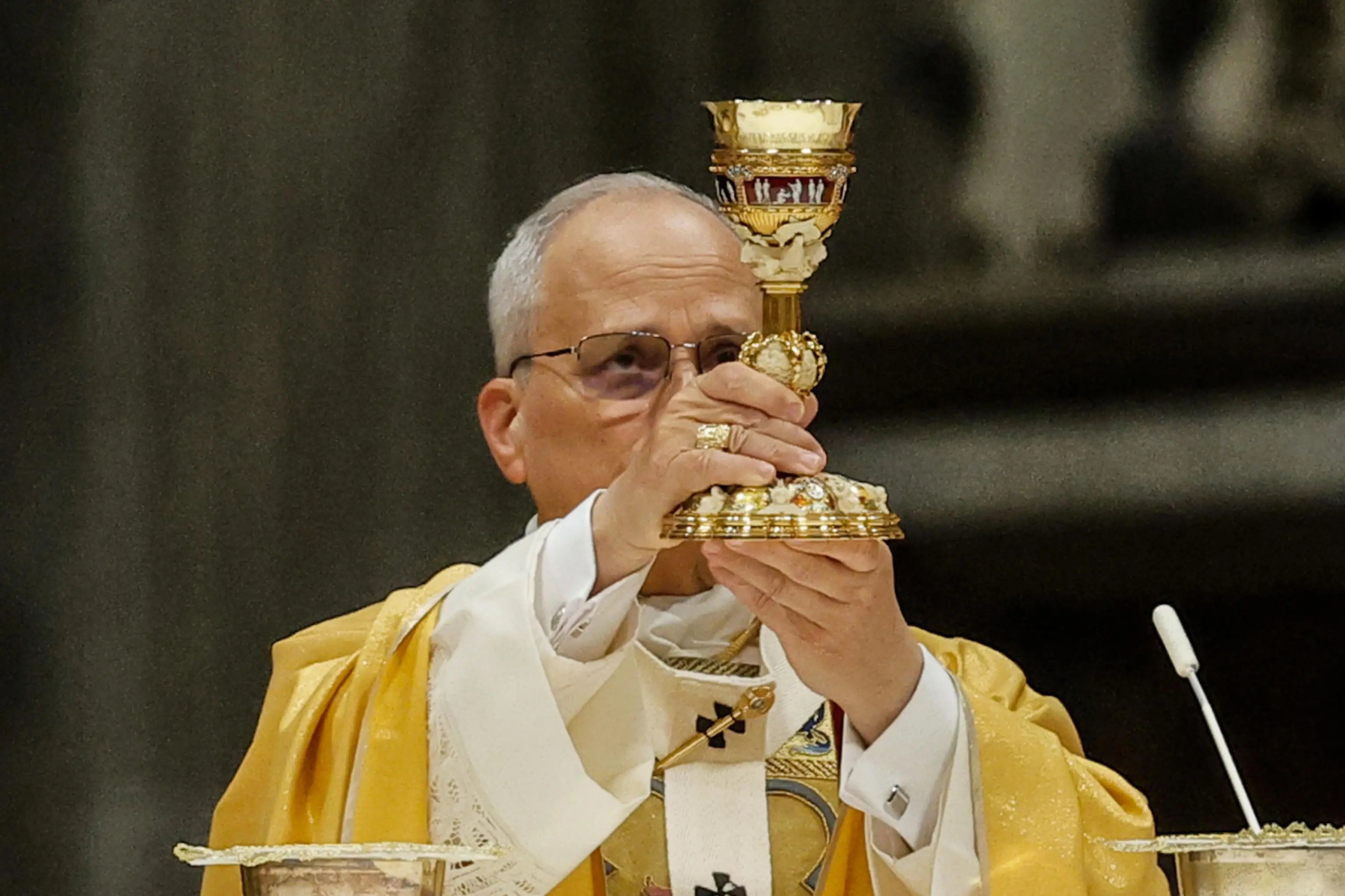 Pope Leo XIV presides over a Holy Midnight Mass for the Solemnity of the Nativity of the Lord, in St. Peter's Basilica, Vatican City, 24 December 2025. ANSA/GIUSEPPE LAMI