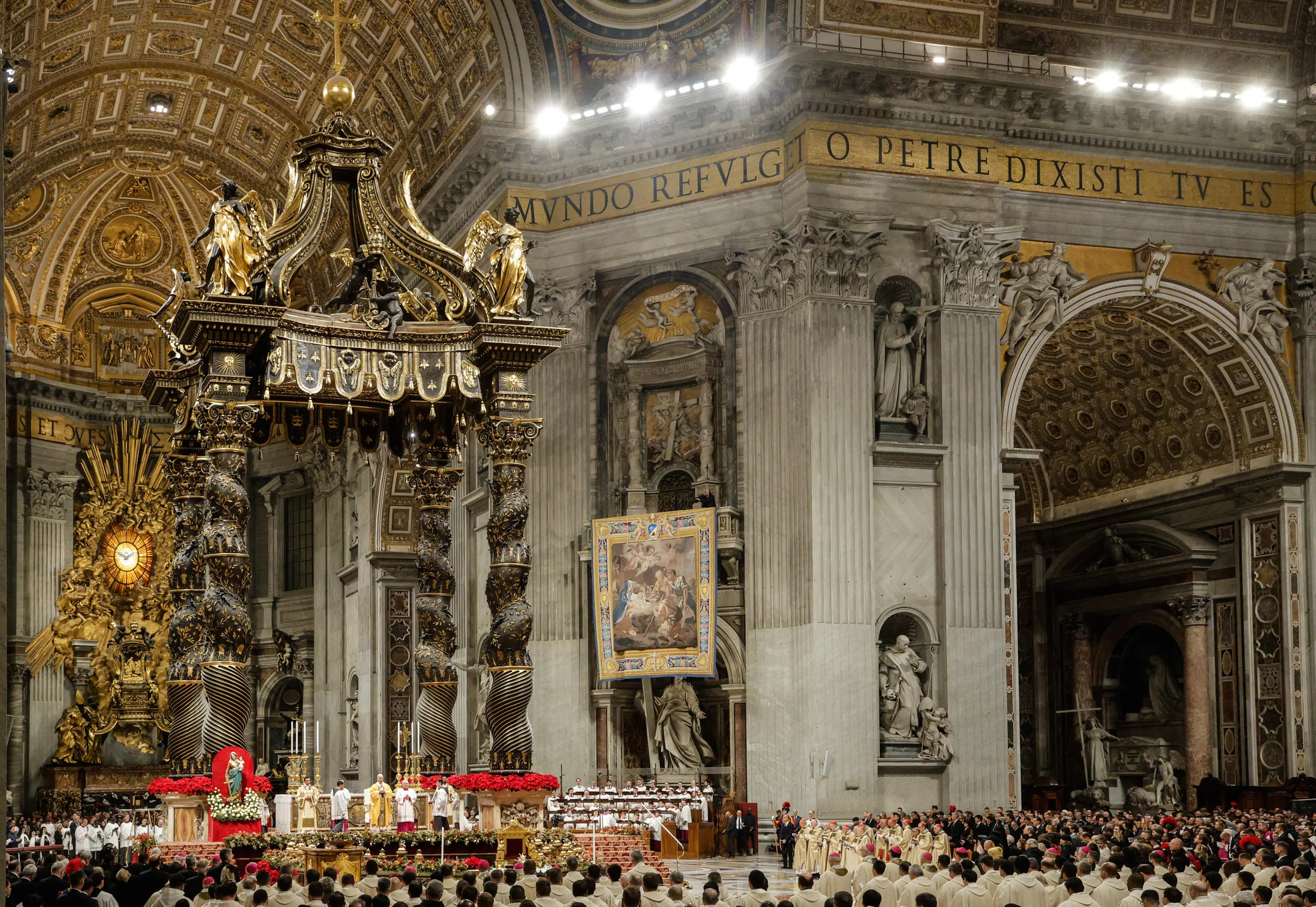 Pope Leo XIV presides over a Holy Midnight Mass for the Solemnity of the Nativity of the Lord, in St. Peter's Basilica, Vatican City, 24 December 2025. ANSA/GIUSEPPE LAMI