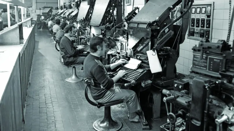 Le linotype al pianoterra del GdB in via Saffi - © www.giornaledibrescia.it