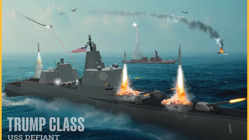 Un'anteprima grafica diffusa dalla US Navy della nuova nave da guerra trumpiana