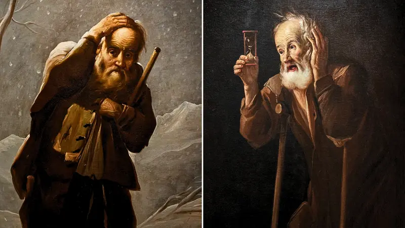 Il Vecchio sotto la neve e il Vecchio con la clessidra di Antonio Cifrondi