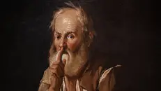 Un particolare di «Vecchio che invita al silenzio» di Antonio Cifrondi