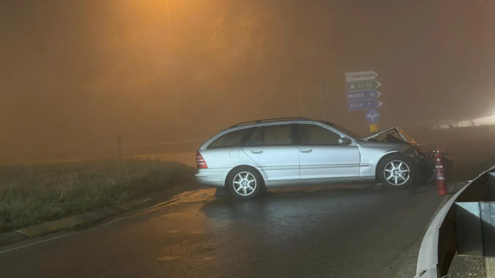 Verolanuova, lo schianto alla rotonda di Cadignano