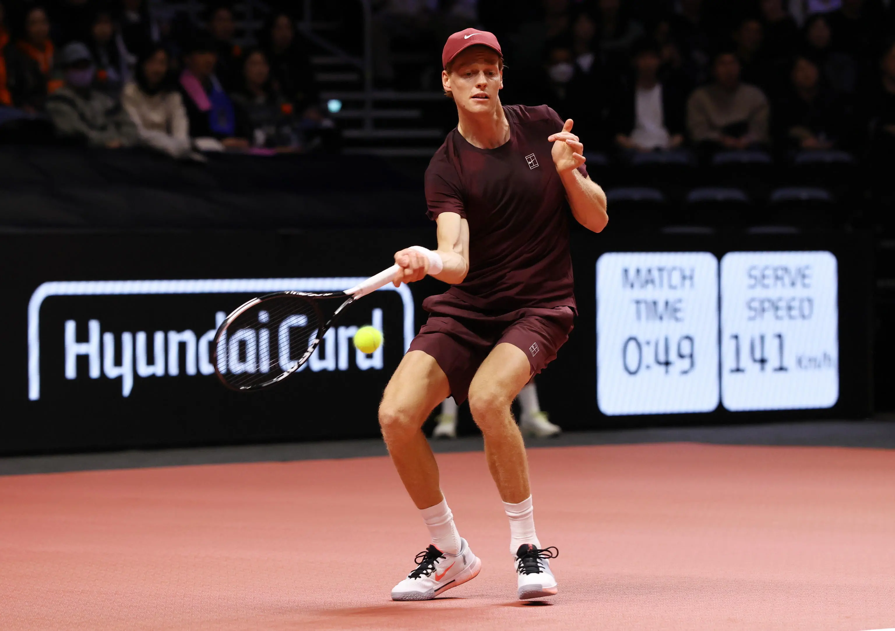 epa12639884 Jannik Sinner of Italy in action against Carlos Alcaraz of Spain during the Hyundai Card Super Match in Incheon, South Korea, 10 January 2026. EPA/HAN MYUNG-GU