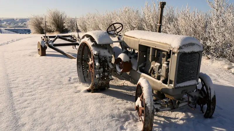 Un trattore coperto dalla neve