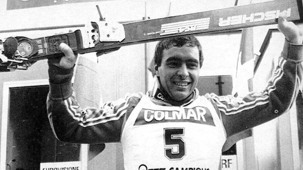 Ivano Edalini portato in trionfo a Campiglio nel 1986