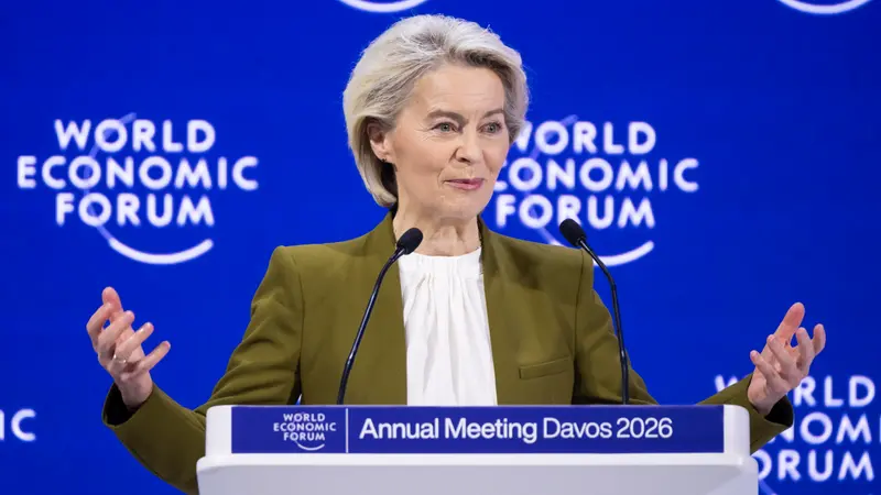 La presidente della Commissione Ursula von der Leyen a Davos - Foto Ansa © www.giornaledibrescia.it