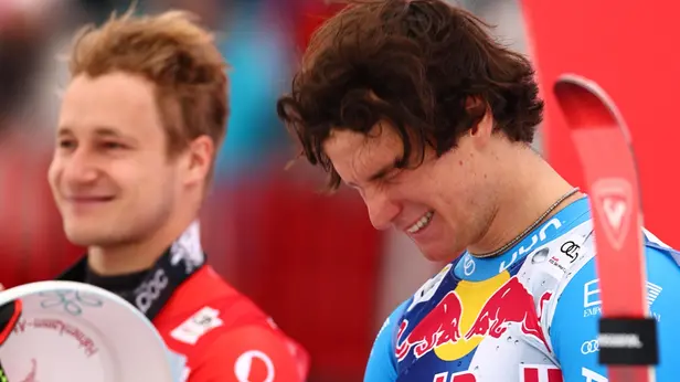 Giovanni Franzoni sul podio di Kitzbühel