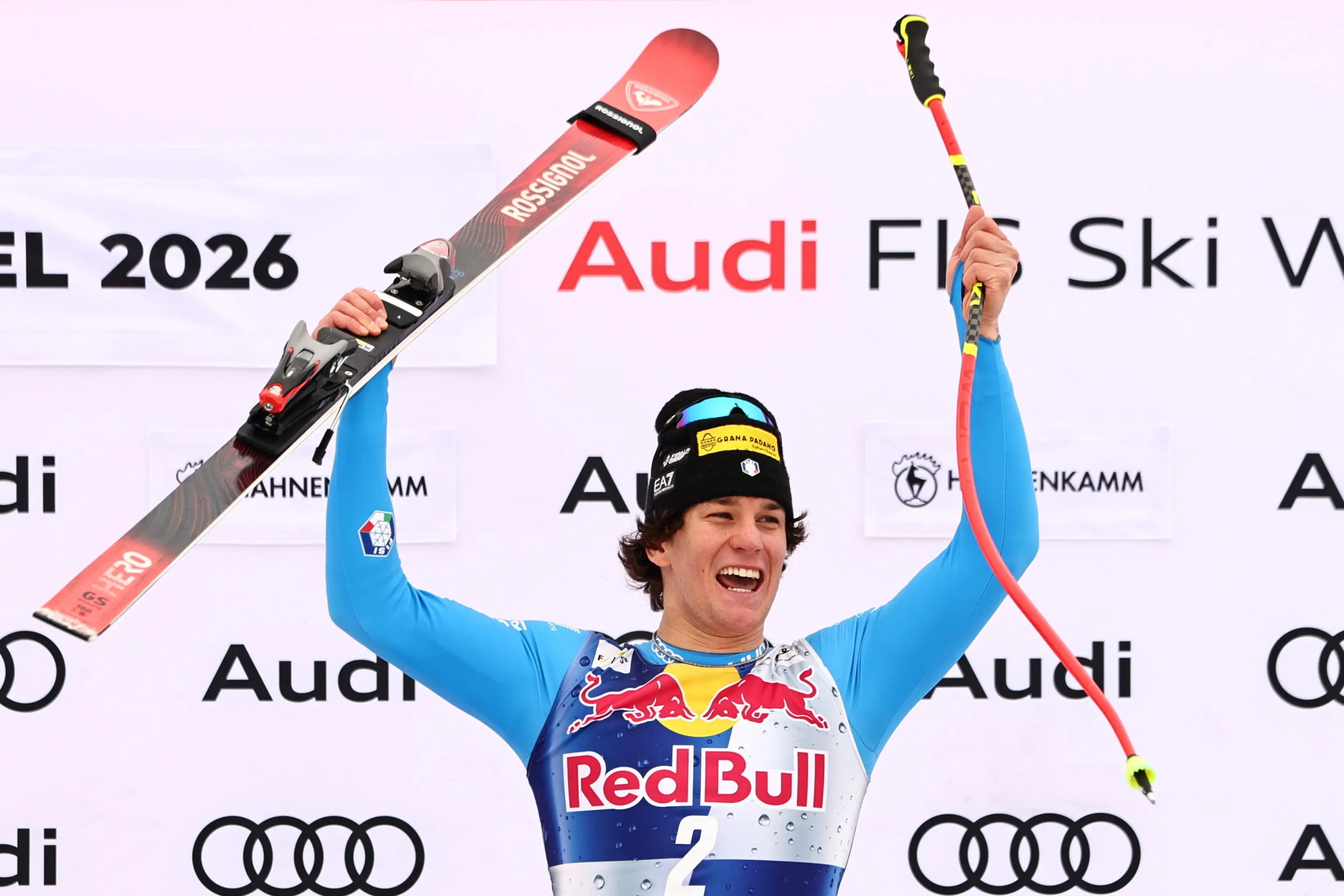 Giovanni Franzoni sul podio di Kitzbühel