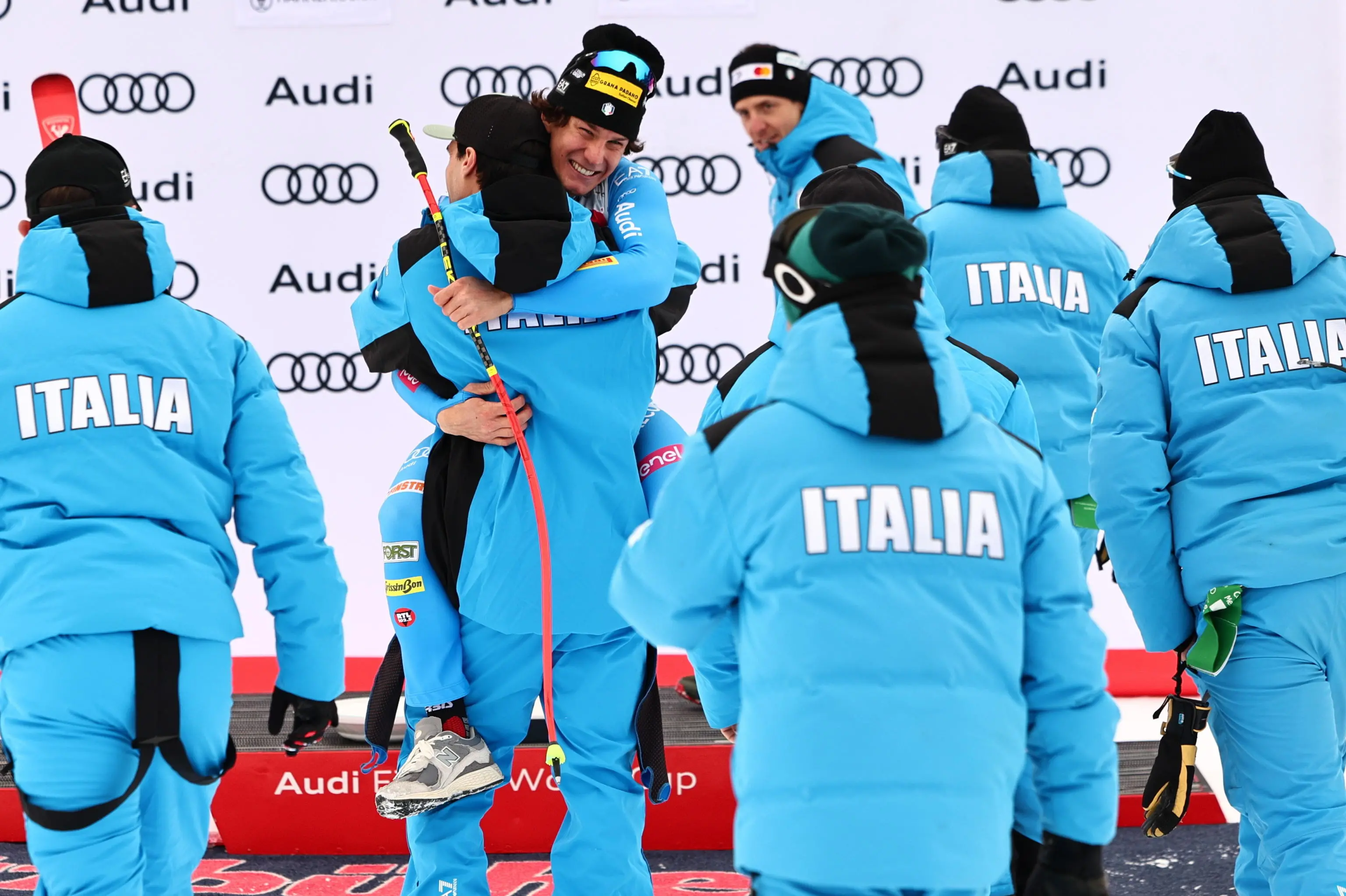 Giovanni Franzoni sul podio di Kitzbühel