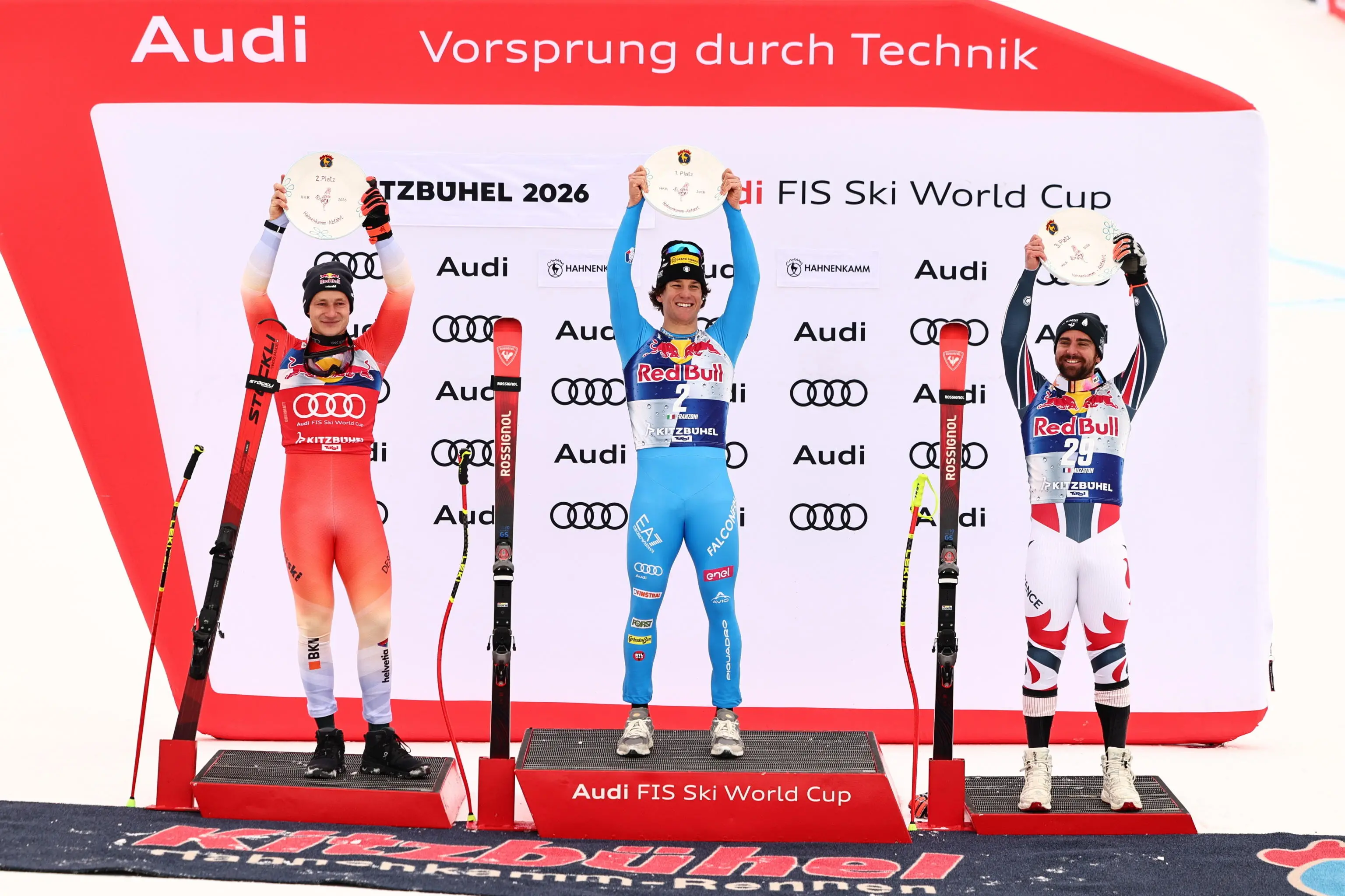 Giovanni Franzoni sul podio di Kitzbühel