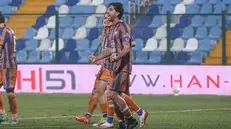 Balestrero esulta dopo il gol - Foto New Reporter Nicoli © www.giornaledibrescia.it