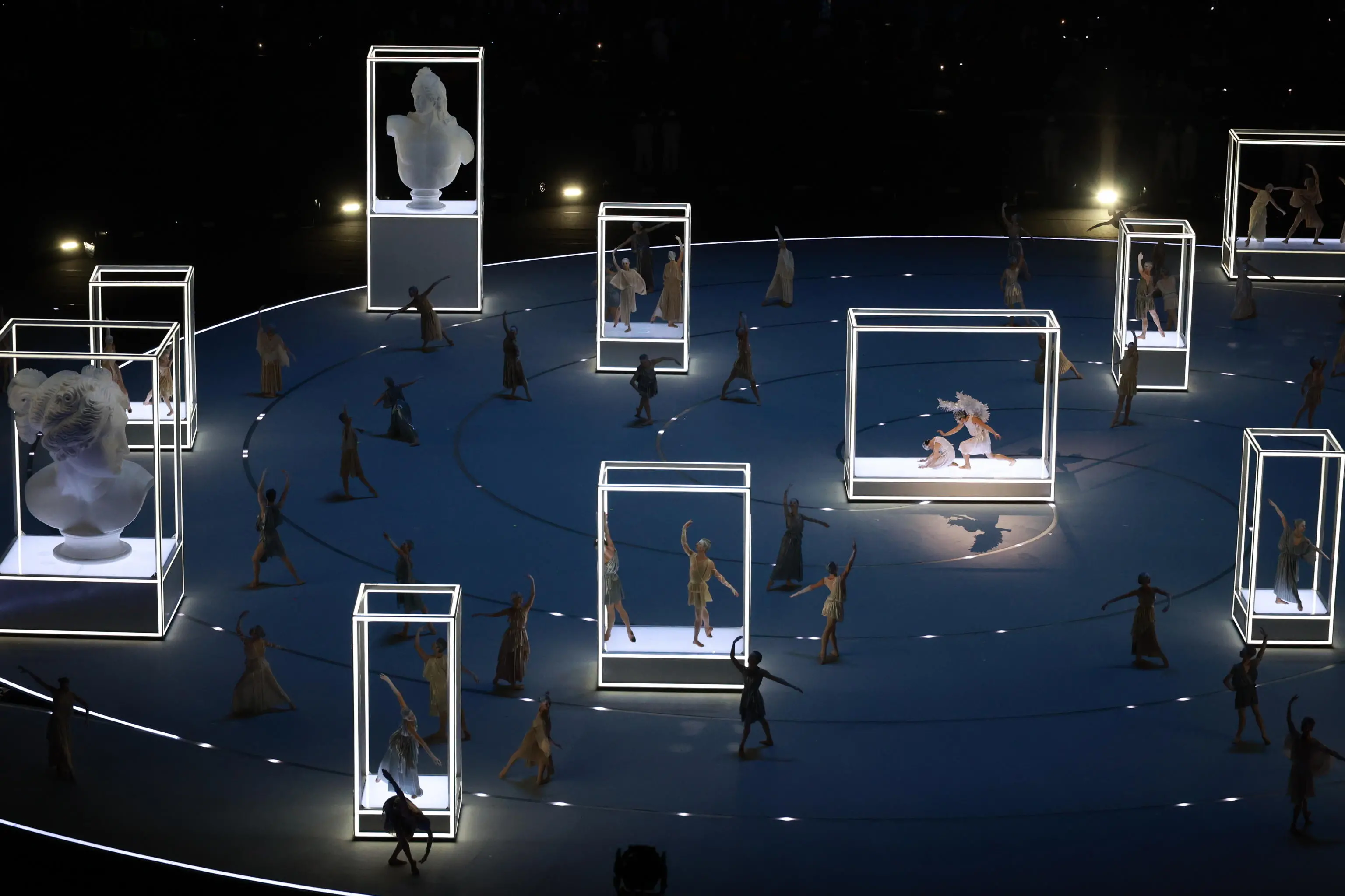 epa12709889 Performers dance during the 'Italian Armonia: Beauty' performance of the Opening Ceremony of the Milano Cortina 2026 Winter Olympic Games, in Milan, Italy, 06 February 2026. EPA/NEIL HALL