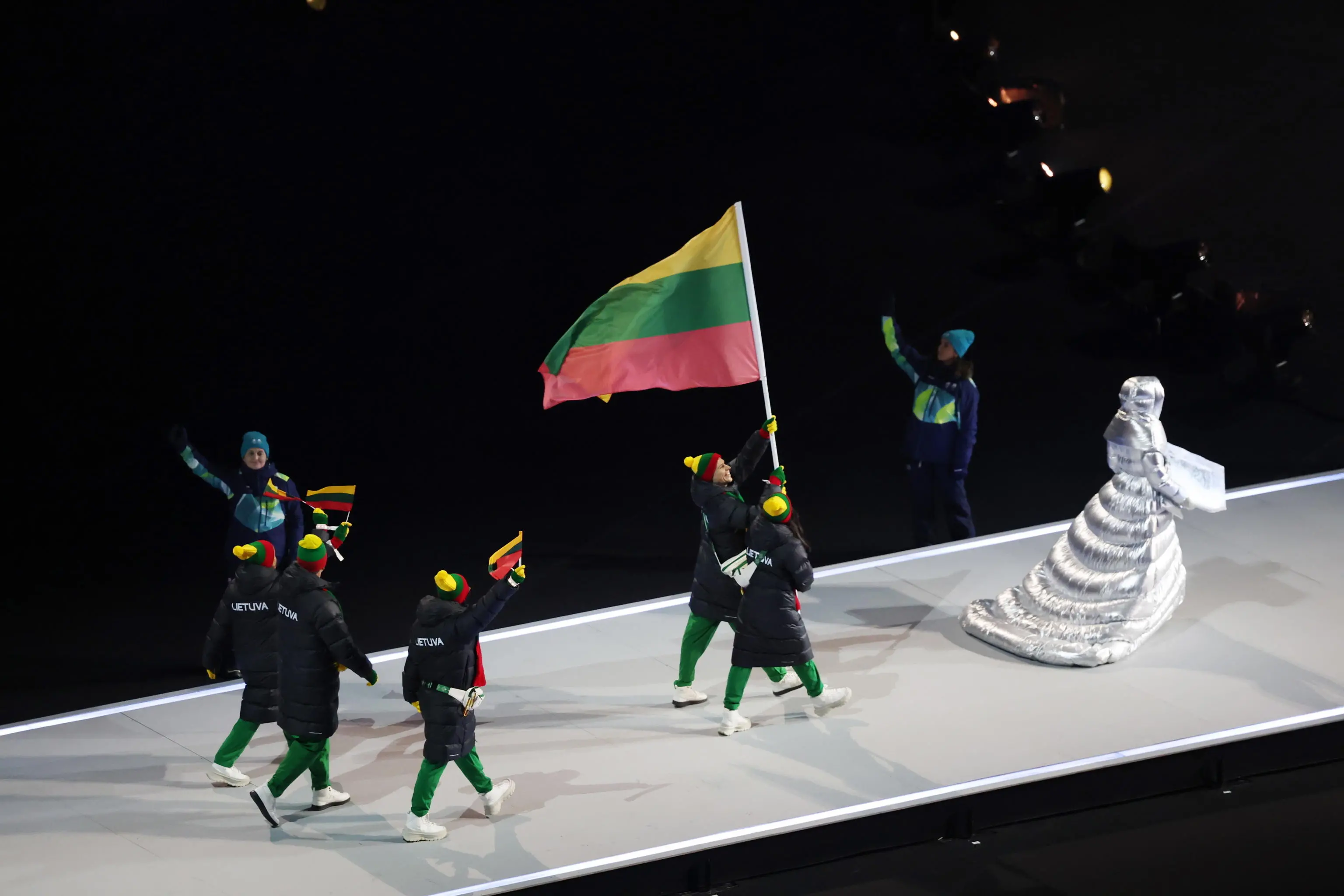 epa12710593 The delegation of Lithuania arrives during the Opening Ceremony of the Milano Cortina 2026 Winter Olympic Games, in Milan, Italy, 06 February 2026. EPA/FAZRY ISMAIL