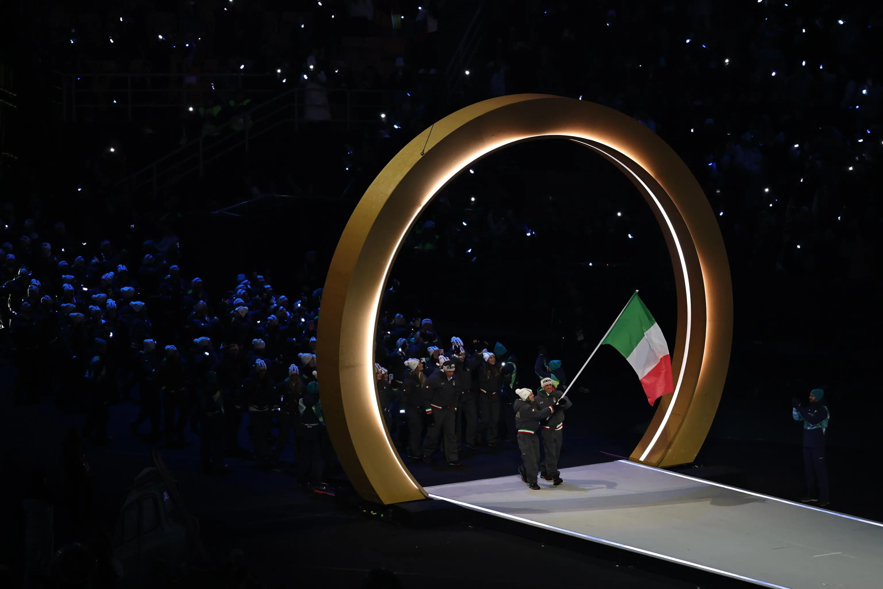 epa12710691 The delegation of Italy arrives to the Opening Ceremony of the Milano Cortina 2026 Winter Olympic Games, in Milan, Italy, 06 February 2026. EPA/NEIL HALL