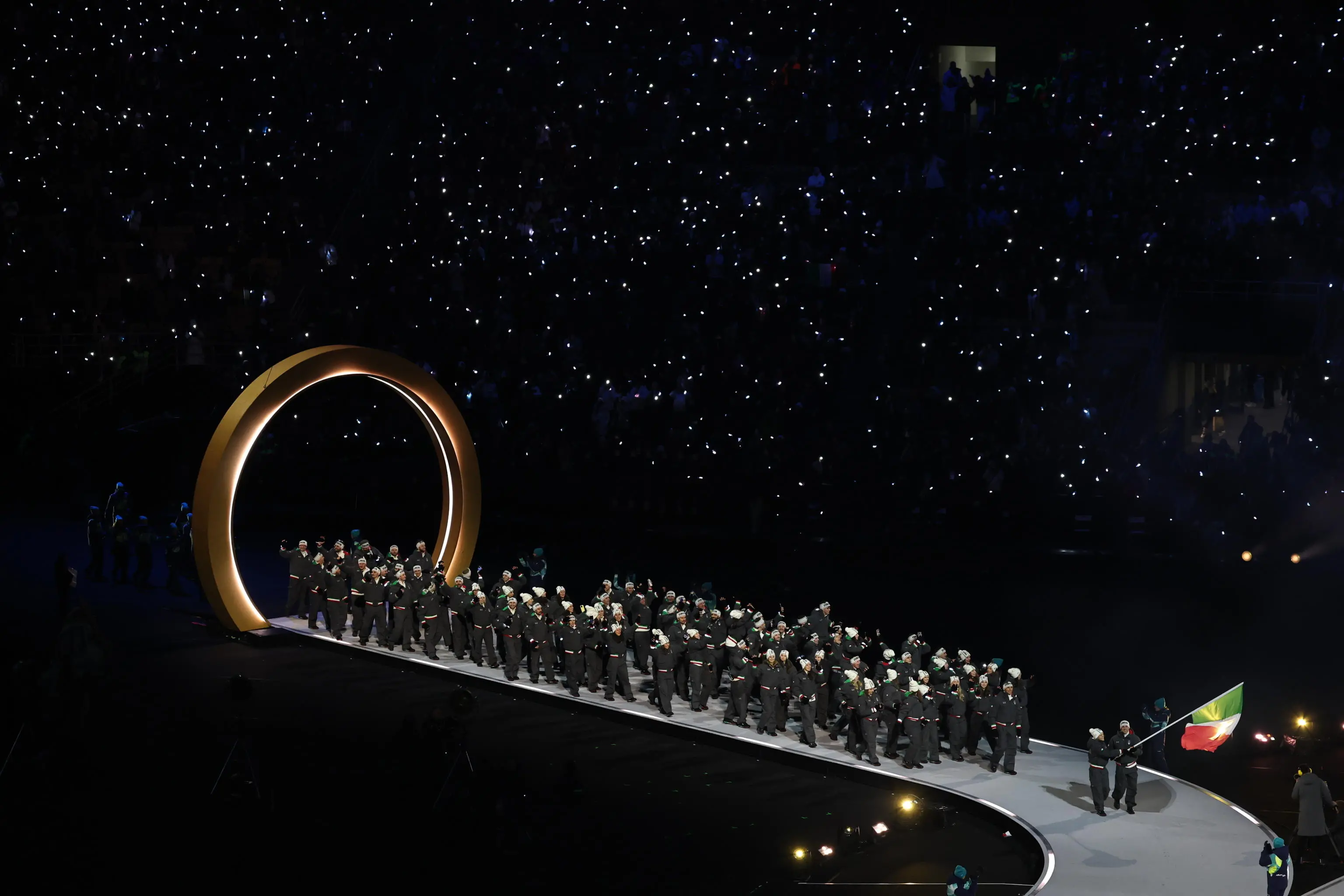epa12710693 The delegation of Italy arrives to the Opening Ceremony of the Milano Cortina 2026 Winter Olympic Games, in Milan, Italy, 06 February 2026. EPA/NEIL HALL