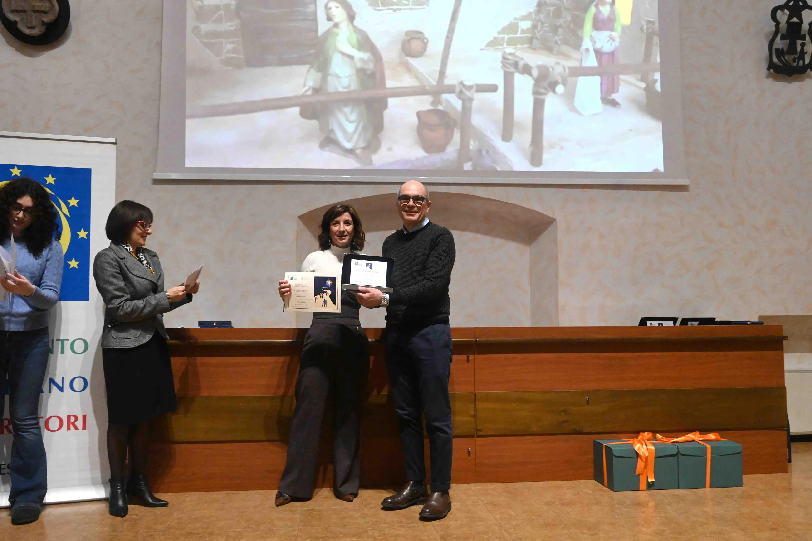 CRONACA BRESCIA AUDITORIUM CAPRETTI PREMIAZIONI CONCORSO PRESEPI MCL NELLA FOTO PREMIO BUONA NOTIZIA PER SANDRINI 07-02-2026 MARCO ORTOGNI NEW EDEN GROUP