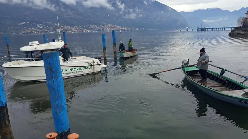 I pescatori e la Polizia provinciale intenti nel rilascio dei pesci - © www.giornaledibrescia.it